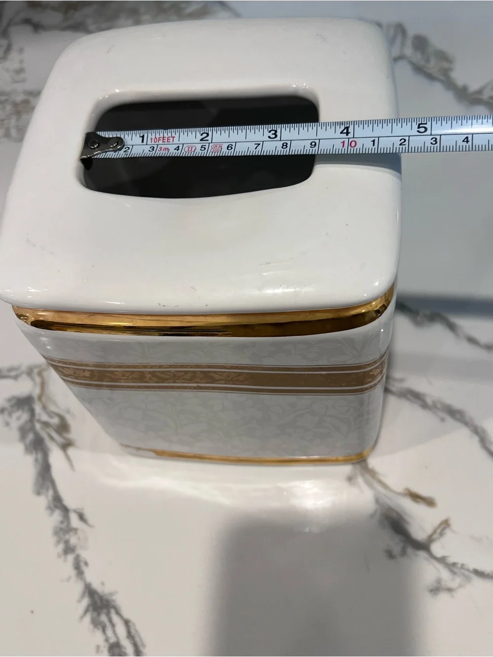 Vintage Creative Bath Products 4 pc Set Ceramic White Floral W/ 22k Gold Trim